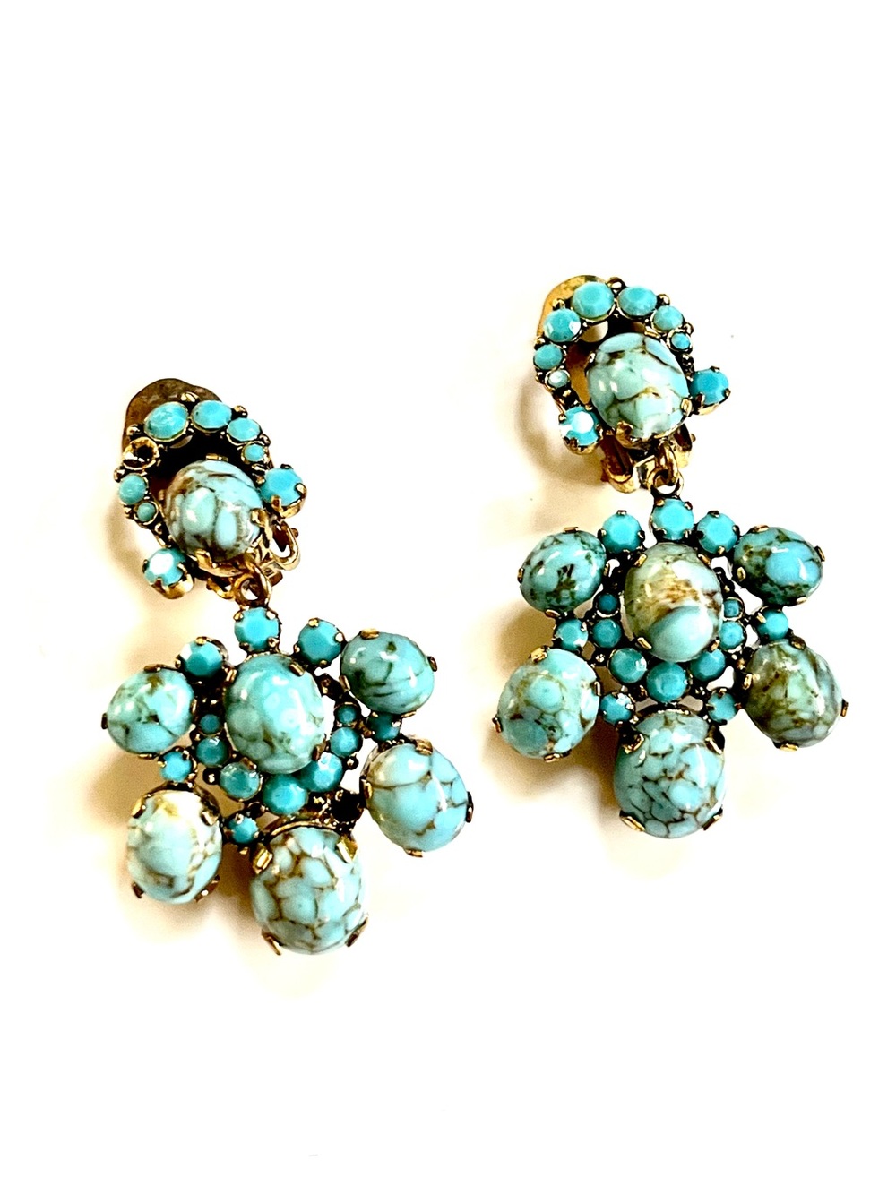 Vintage 60s Faux Turquoise Dangle Earrings